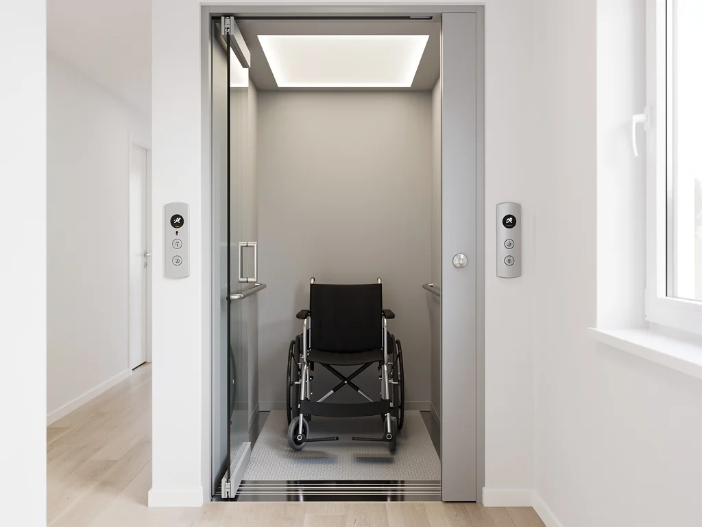 Élévateur vertical desservant un étage dans une maison